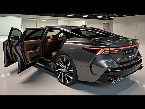 Rear and side view of the Toyota Camry 2025 showcasing its sleek LED tail lights, alloy wheels, and premium interior design.