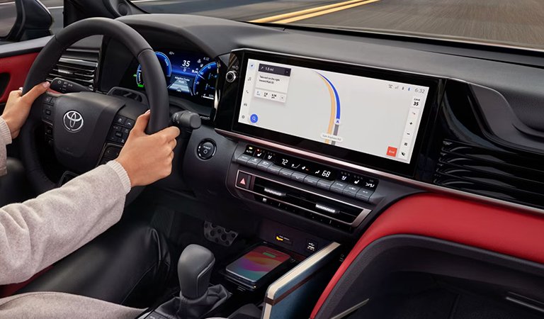 Toyota Camry 2025 interior with navigation screen and modern dashboard features