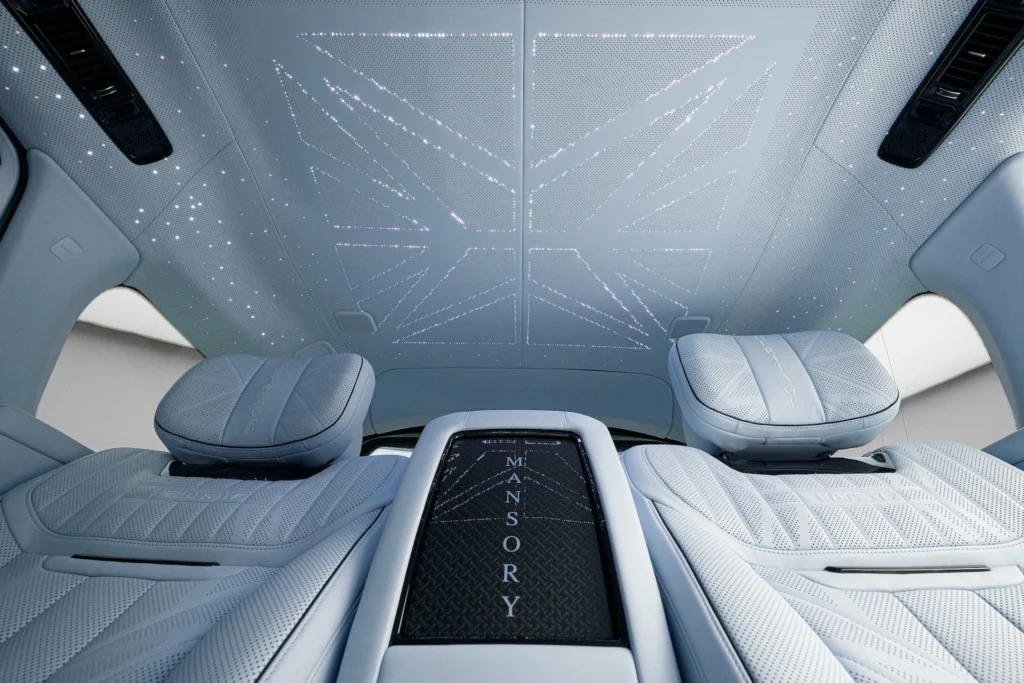 Mansory customized luxury car interior with ambient starlight roof and premium leather seats