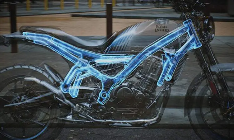 Royal Enfield Guerrilla 450 chassis and suspension design illustration