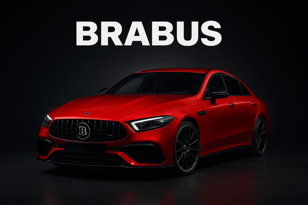 That's an impressive looking car! The image shows a Brabus tuned vehicle, which is a Mercedes-Benz CLS model that has been heavily customized and performance-enhanced by the German aftermarket tuning company, Brabus.