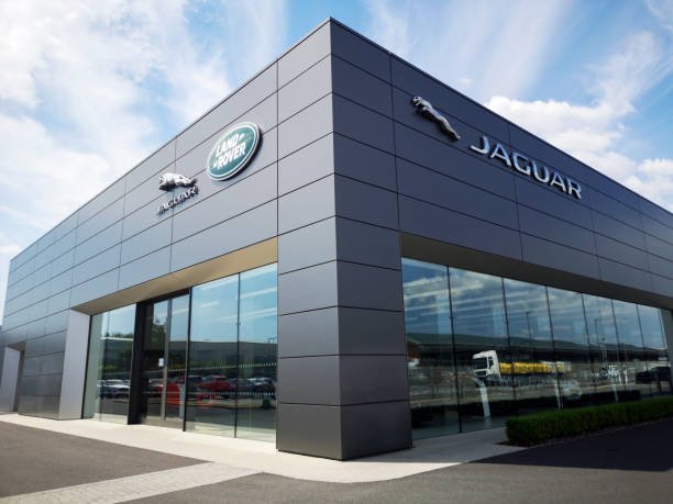 UK: June 02, 2020: Jaguar Land Rover showroom. Jaguar Land Rover Limited is a British multinational automotive company.