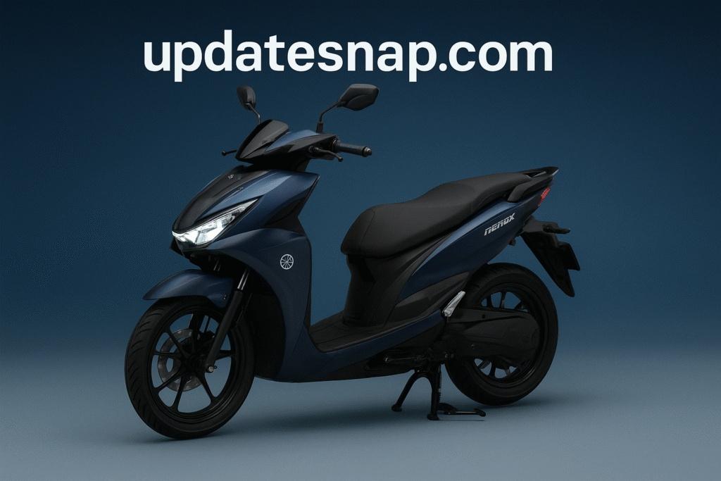 Yamaha Aerox E electric scooter with aerodynamic design and sporty stance displayed on updatesnap.com